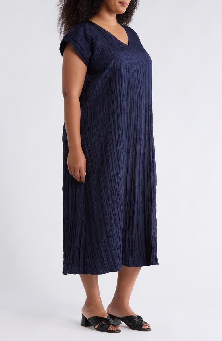 Eileen Fisher Cap Sleeve Silk Midi Dress, Alternate, color, Ink