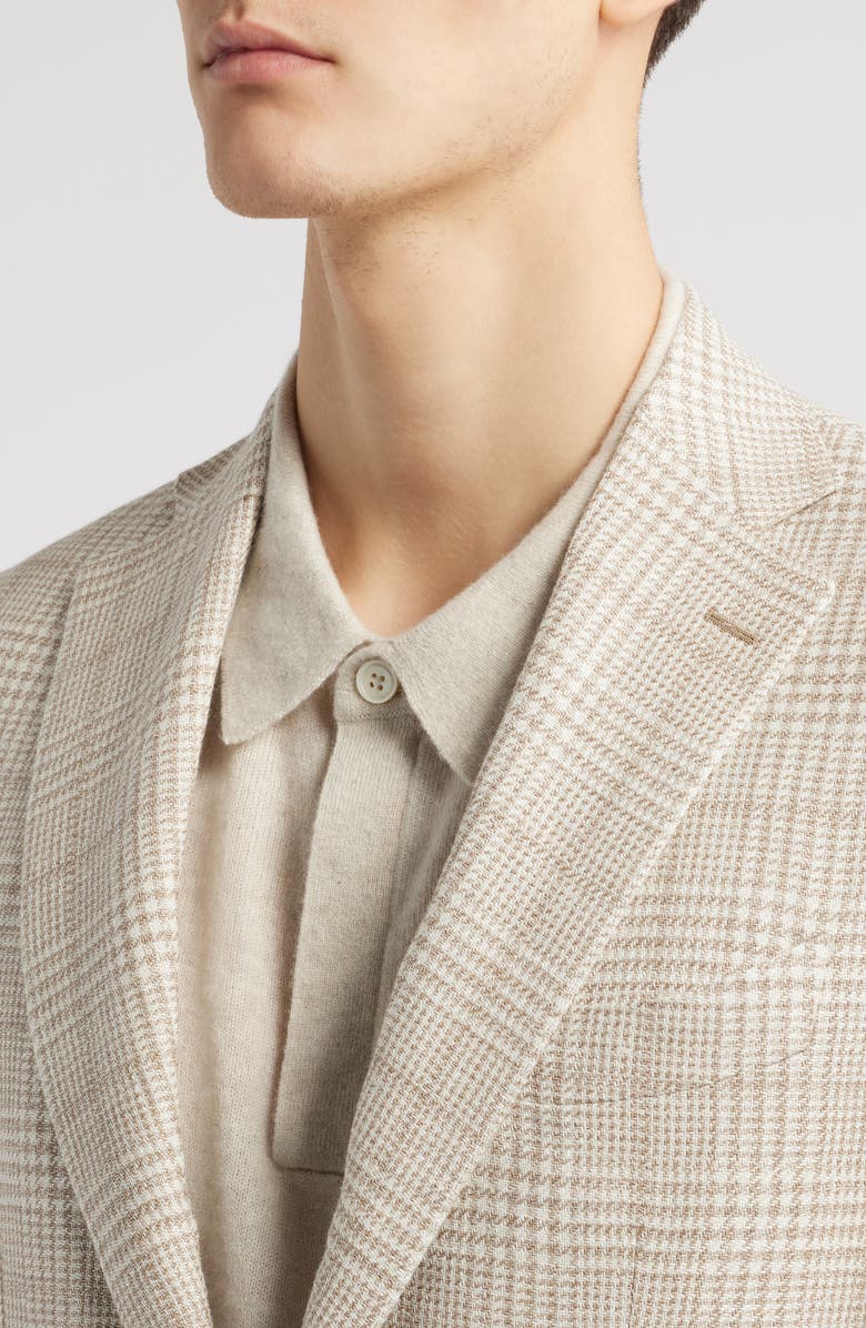 Canali Capri Trim Fit Plaid Wool & Linen Blend Sport Coat, Alternate, color, Beige