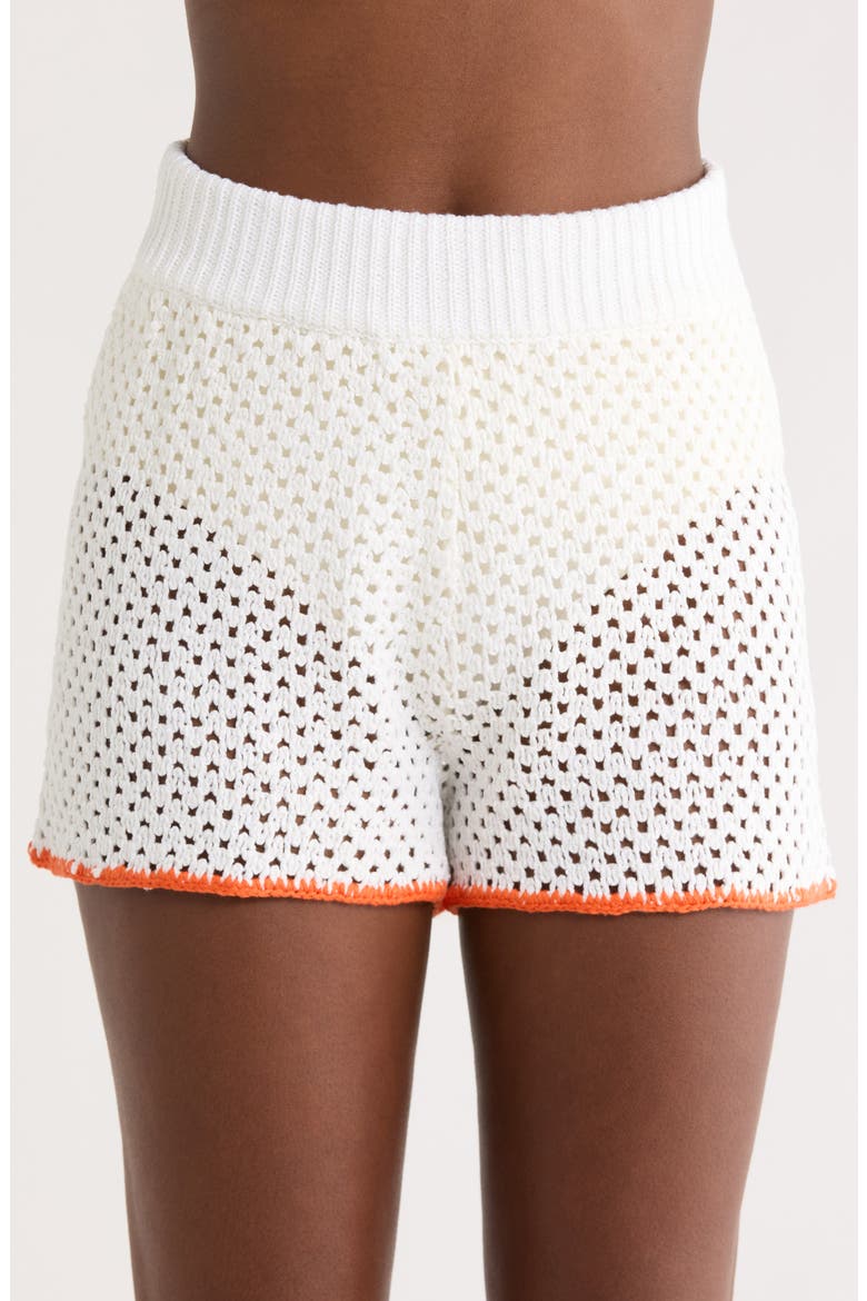 Open Knit Cover-Up Shorts, Alternate, color, WHITE