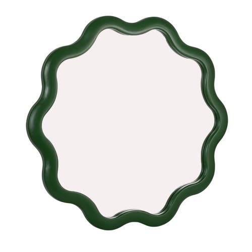 Storied Home Scalloped Wood Wavy Wall Mirror, Green In Green