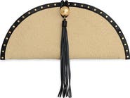Rebecca Minkoff Half Moon Studded Straw Clutch