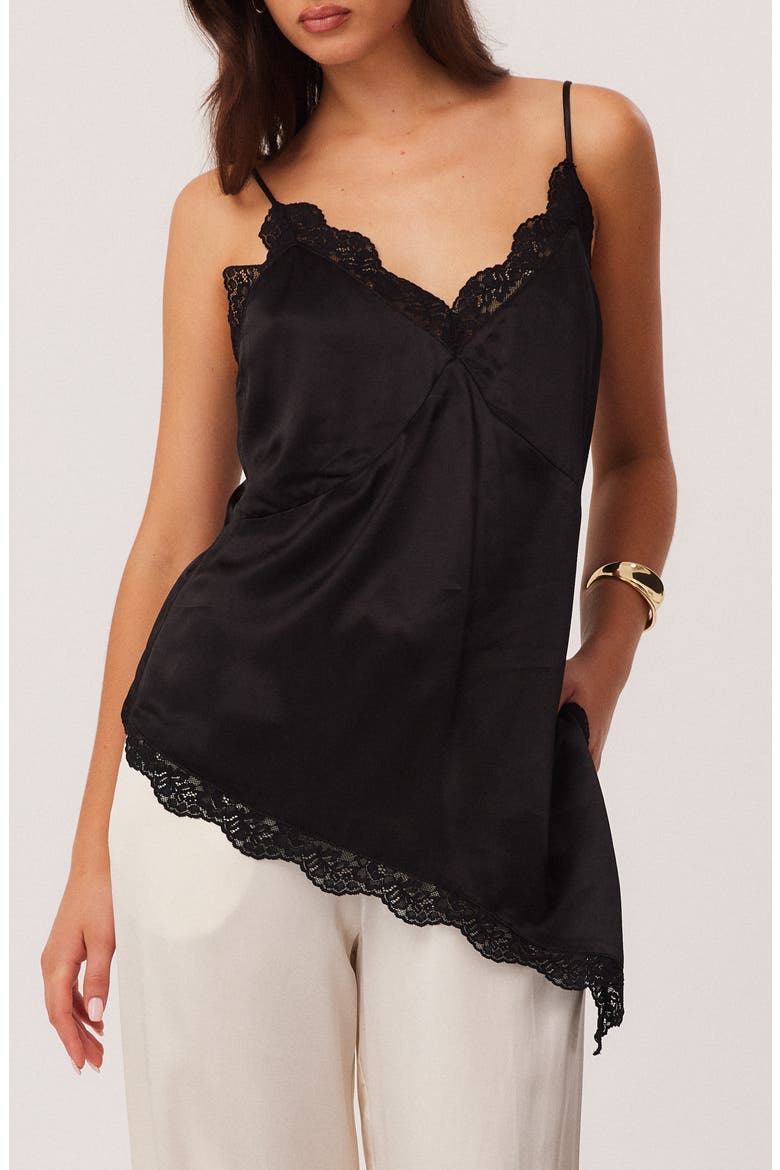 Toni Lace Trim Asymmetric Camisole, Main, color, BLACK