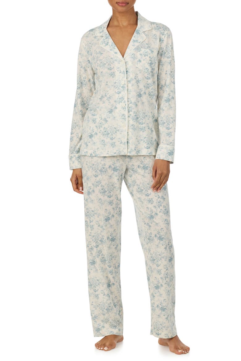Floral Cotton & Viscose Pajamas, Main, color, BLUE/ FLORAL