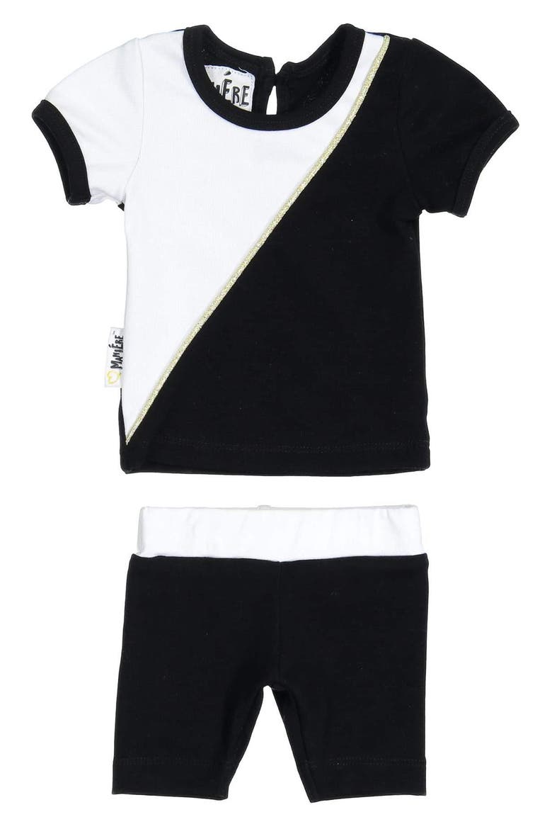 Diagonal Colorblock T-Shirt & Pull-On Shorts Set, Main, color, BLACK