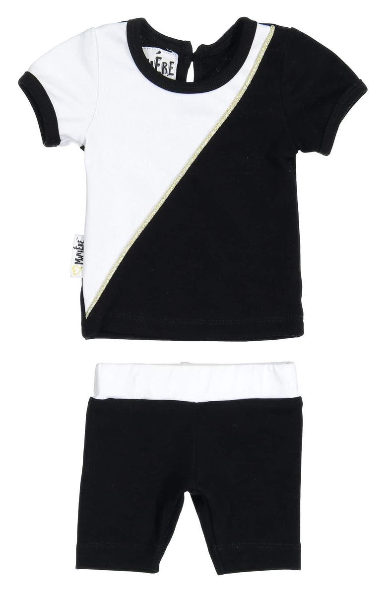 Manière Diagonal Colorblock T-Shirt & Pull-On Shorts Set, Main, color, Black