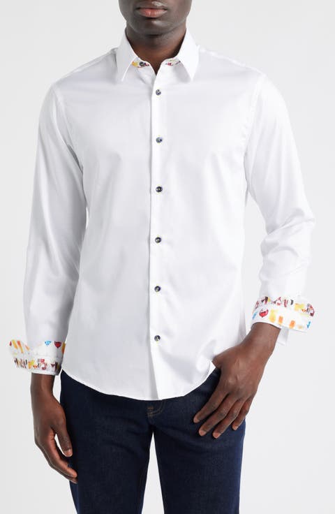 Printed Silk Trim Dress Shirt