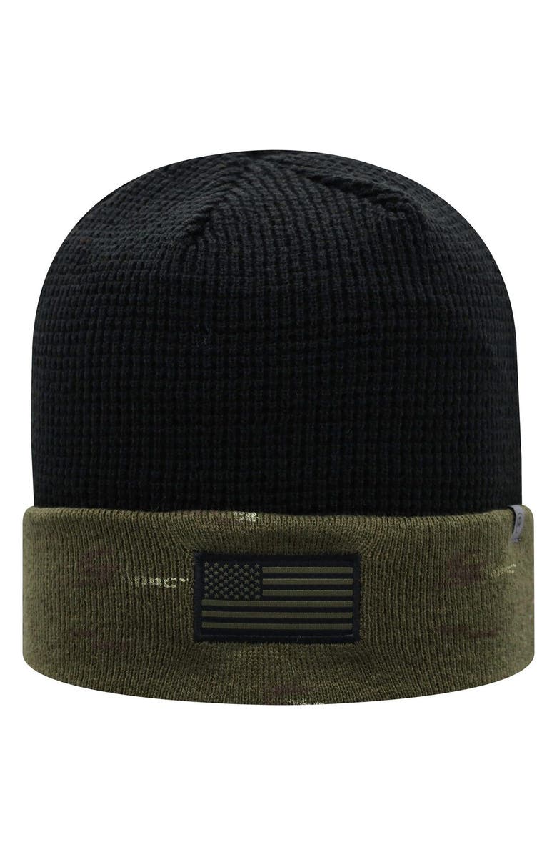 TOP OF THE WORLD Men's Top of the World Olive/Black Wisconsin Badgers OHT Military Appreciation Skully Cuffed Knit Hat, Alternate, color,