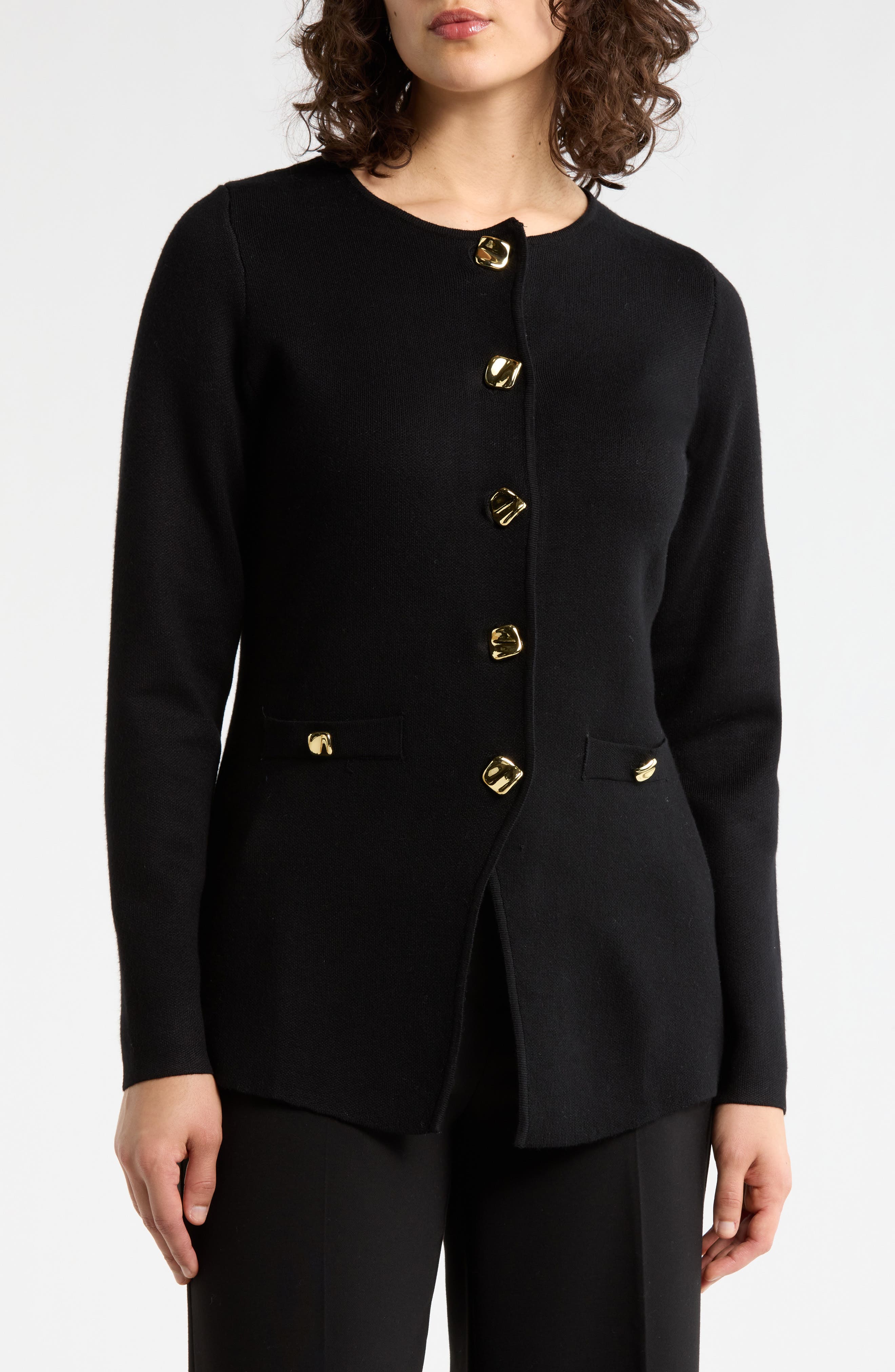 Adrianna Papell Notch Front Sweater Jacket