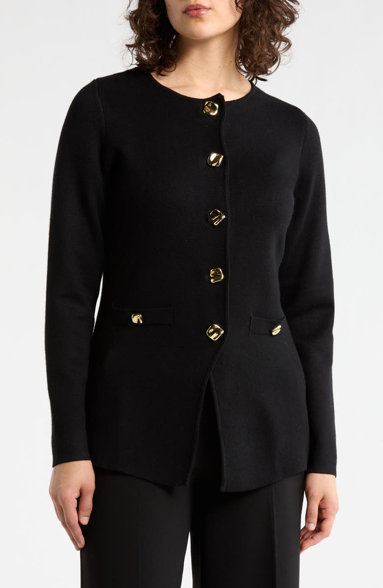 Adrianna Papell Notch Front Sweater Jacket, Main, color, Black