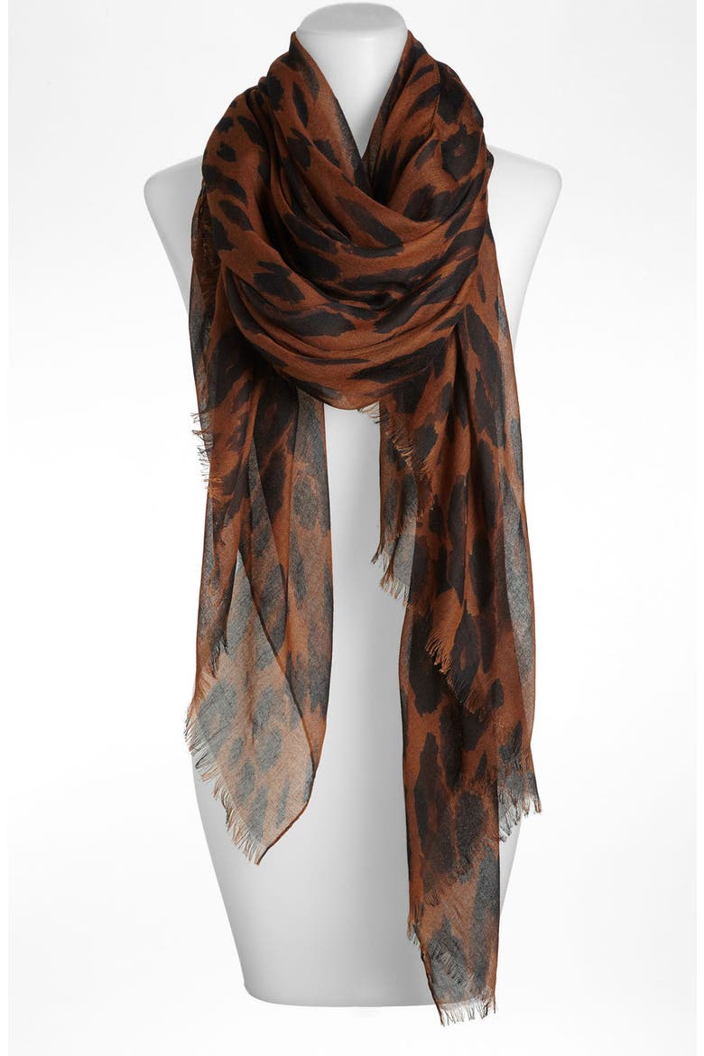 Leopard Print Scarf, Main, color, BROWN