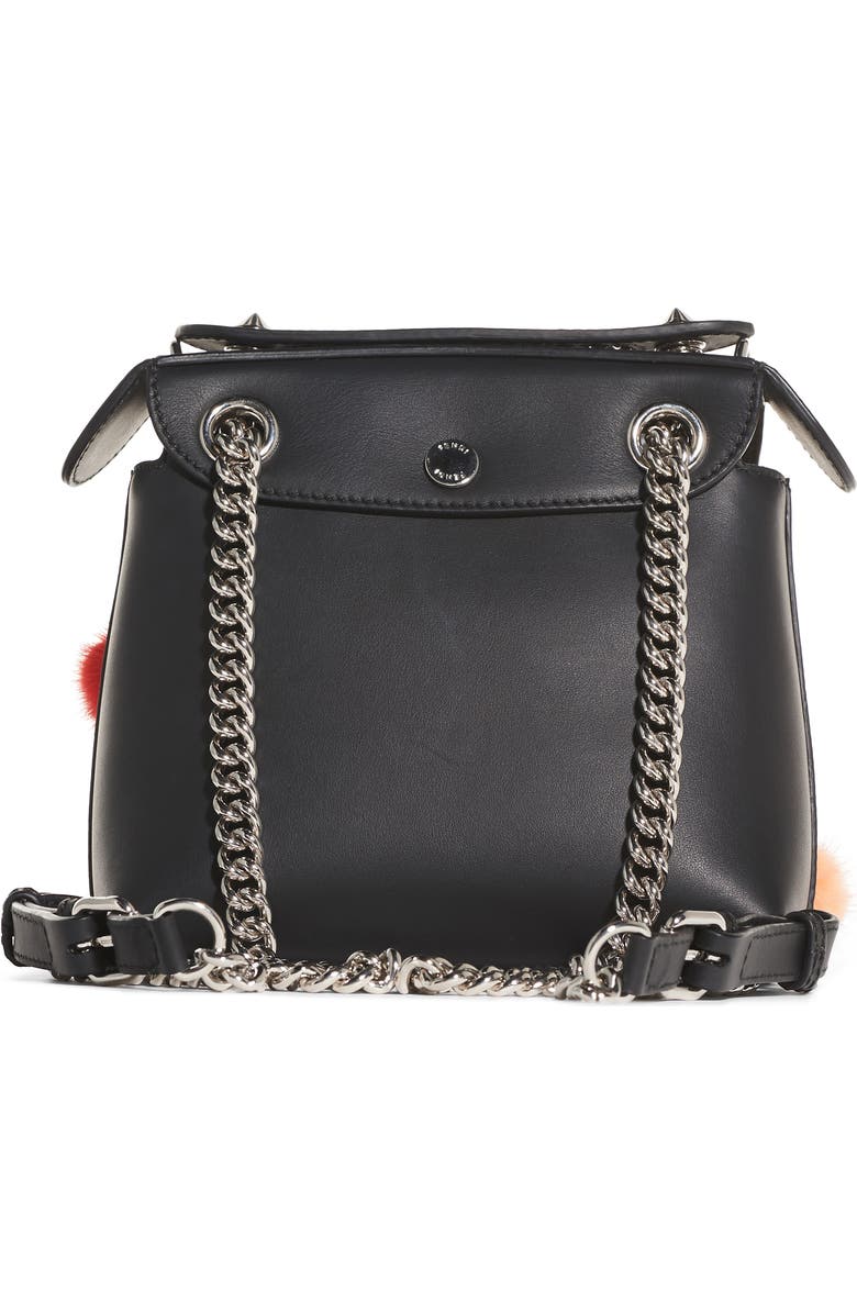 Fendi Mini Back to School Genuine Mink Fur Pompom Leather Shoulder Bag, Alternate, color,