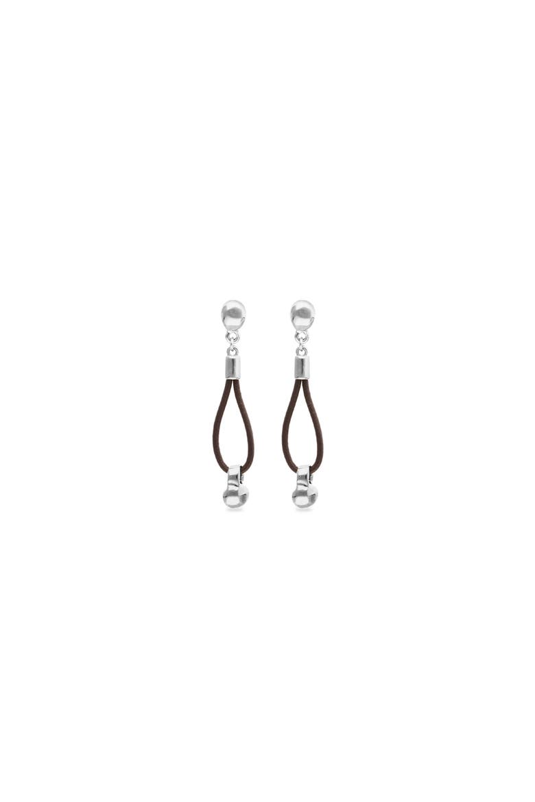 Long Leather Earrings with Sterling Silver-Plated Dial Detail, Alternate, color, Silver