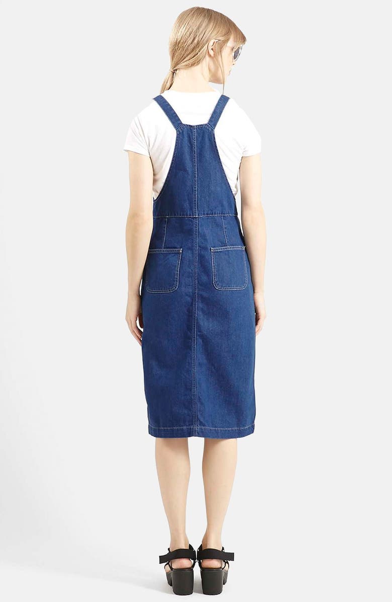 Topshop Moto Vintage Wash Midi Pinafore Dress, Alternate, color, 