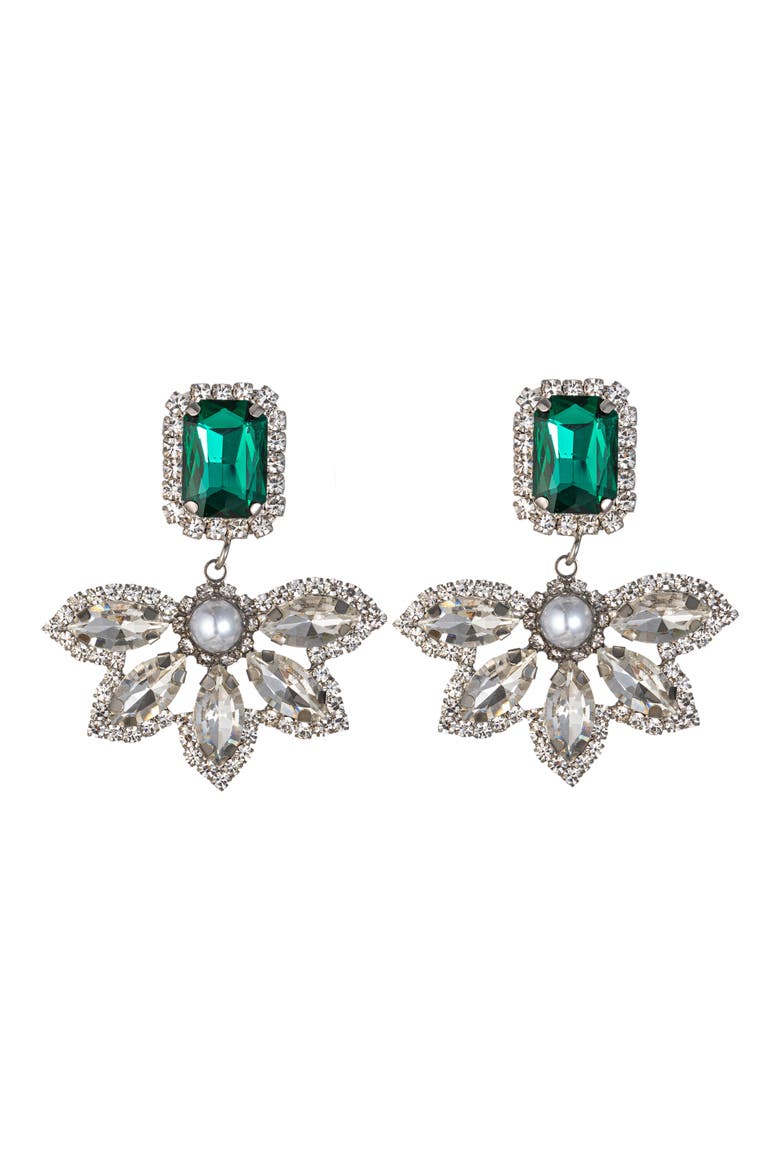 Green Fan Feather Drop Earrings, Main, color, GREEN