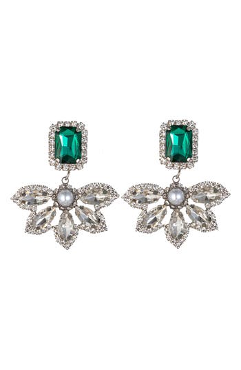 Eye Candy Los Angeles Green Fan Feather Drop Earrings In Green