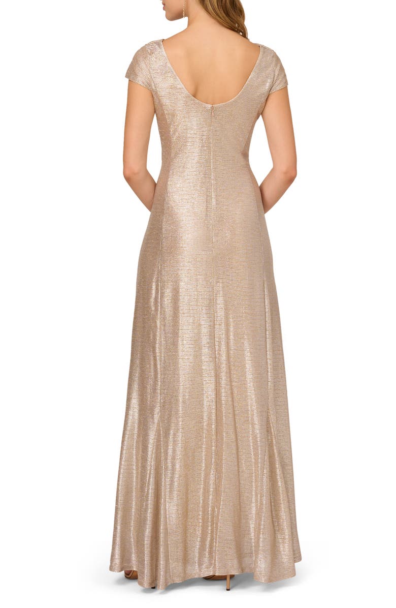 Adrianna Papell Metallic Drape Neck Gown, Alternate, color, Alabaster