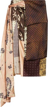 Siedrés Zoe Patchwork Print Satin Skirt with Sash