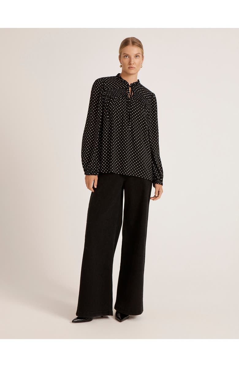 Finery London Kiya Polka Dot Tie Neck Blouse, Alternate, color, Black Spot