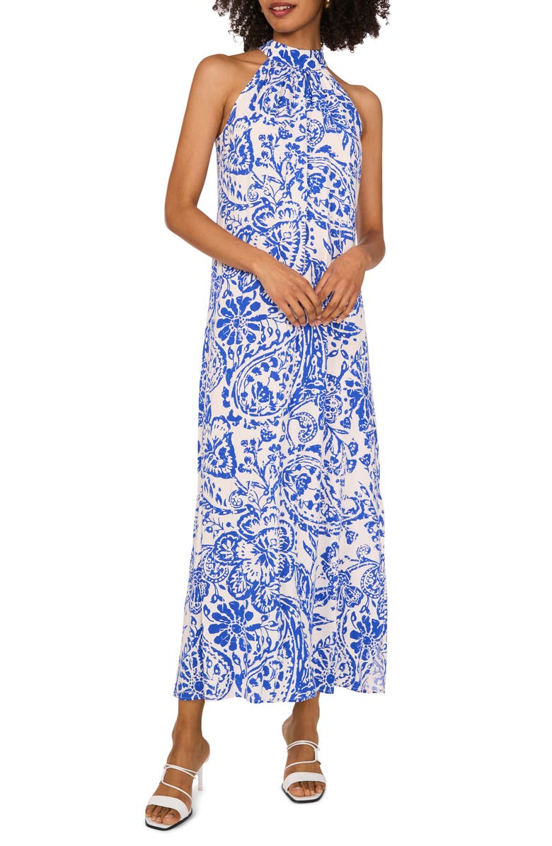 Vince Camuto Print Sleeveless Halter Neck Dress, Main, color, 