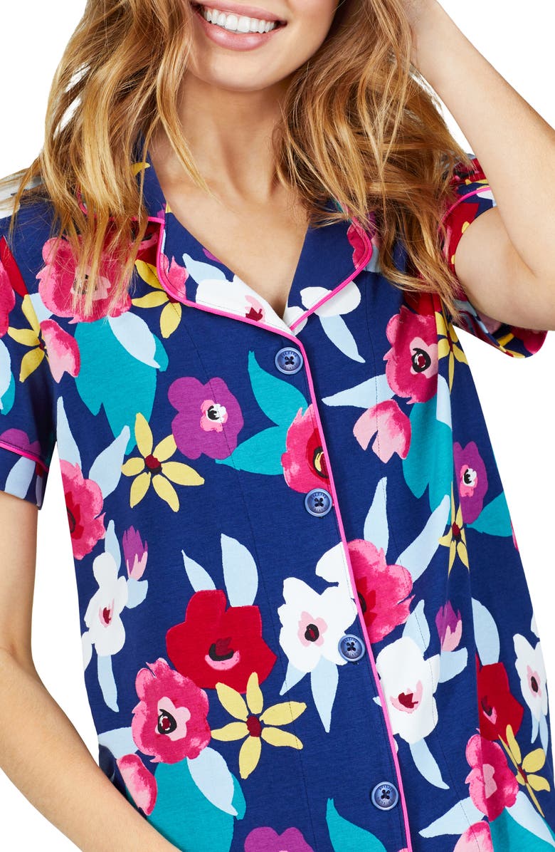 BedHead Pajamas Navy Shadow Blossom Organic Cotton Crop Pajamas, Alternate, color, 