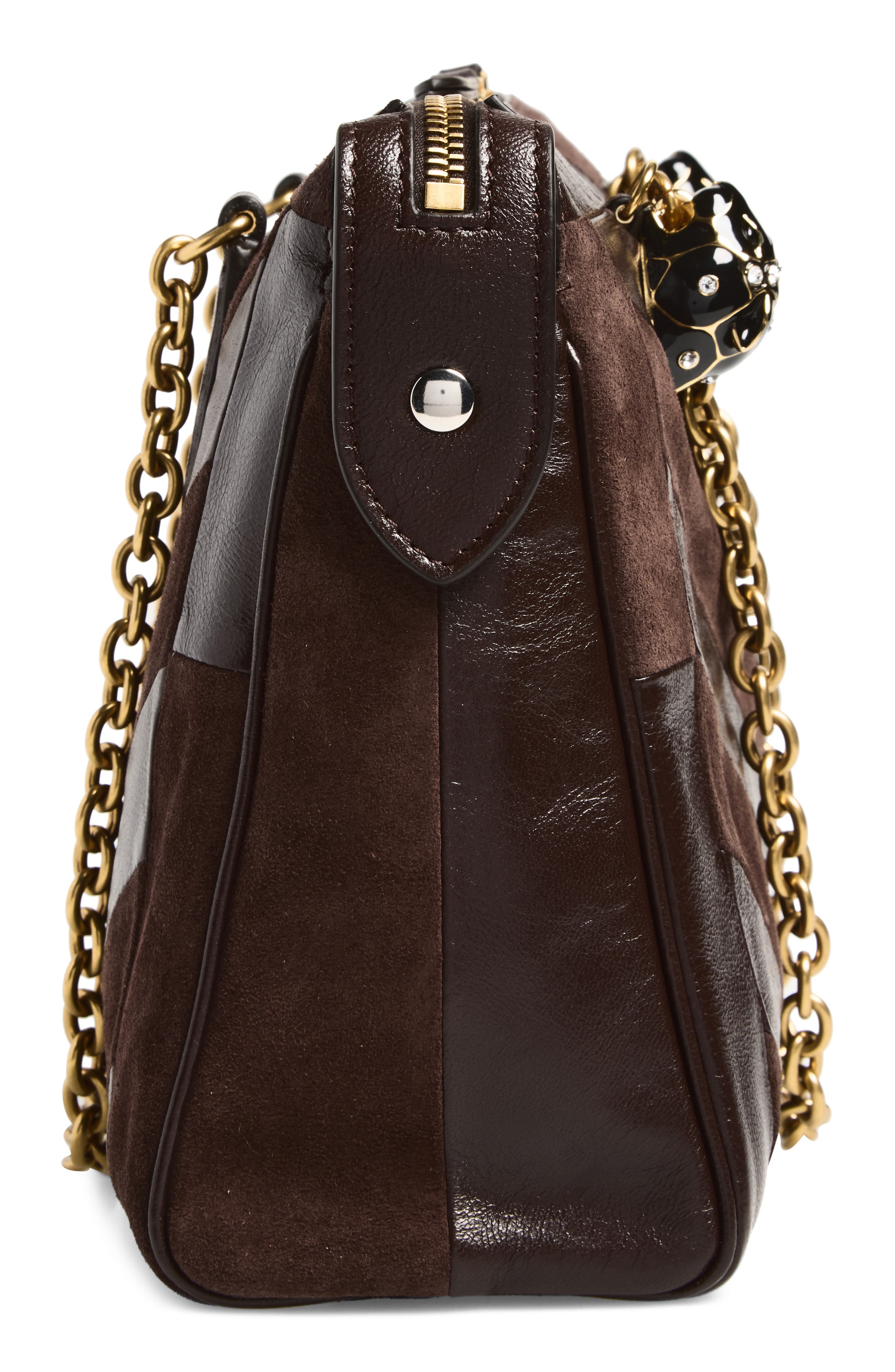 Medium Panthea Leather & Suede Shoulder Bag, Alternate, color, BROWN