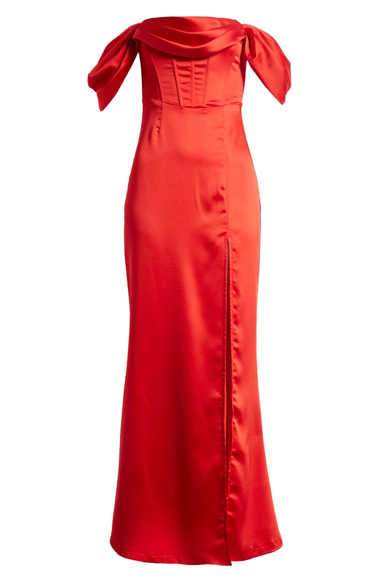 Lulus Exquisite Stunner Off the Shoulder Satin Gown, Alternate, color, 