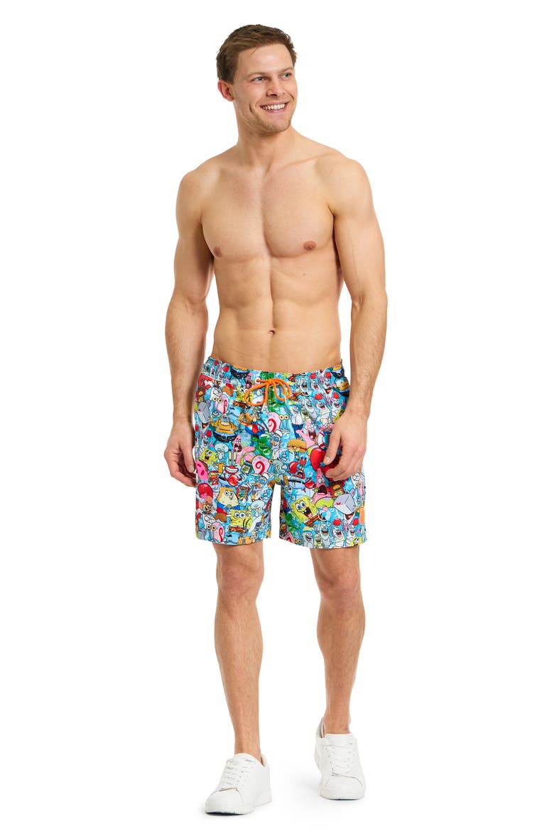 SpongeBob Frenzy Stretch Swim Trunks, Alternate, color, MISCELLANEOUS