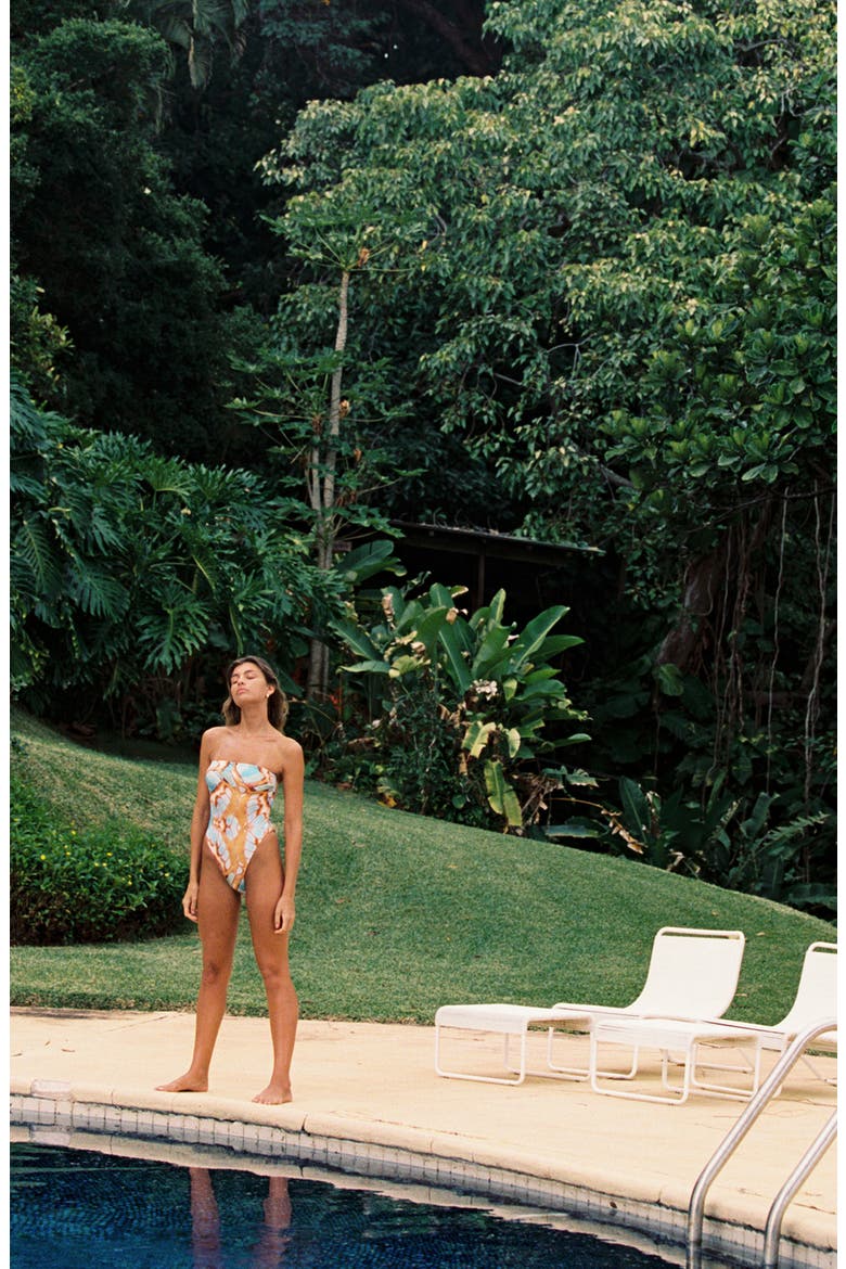 Classic Bandeau One-Piece Swimsuit, Alternate, color, MALACHITE BUTTERFLY