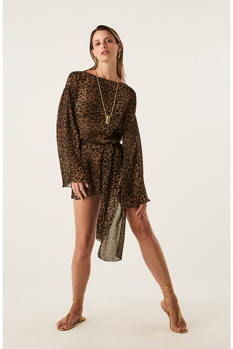 Tammy Sheer Long Sleeve Cover-Up Dress & Scarf Set, Alternate, color, MULTI