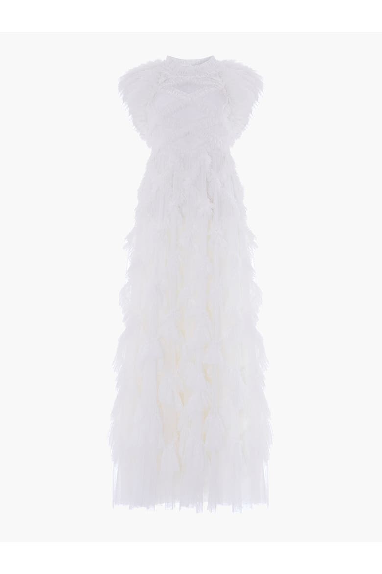 Genevieve Ruffle Short Sleeve Maxi Gown, Alternate, color, Swan White