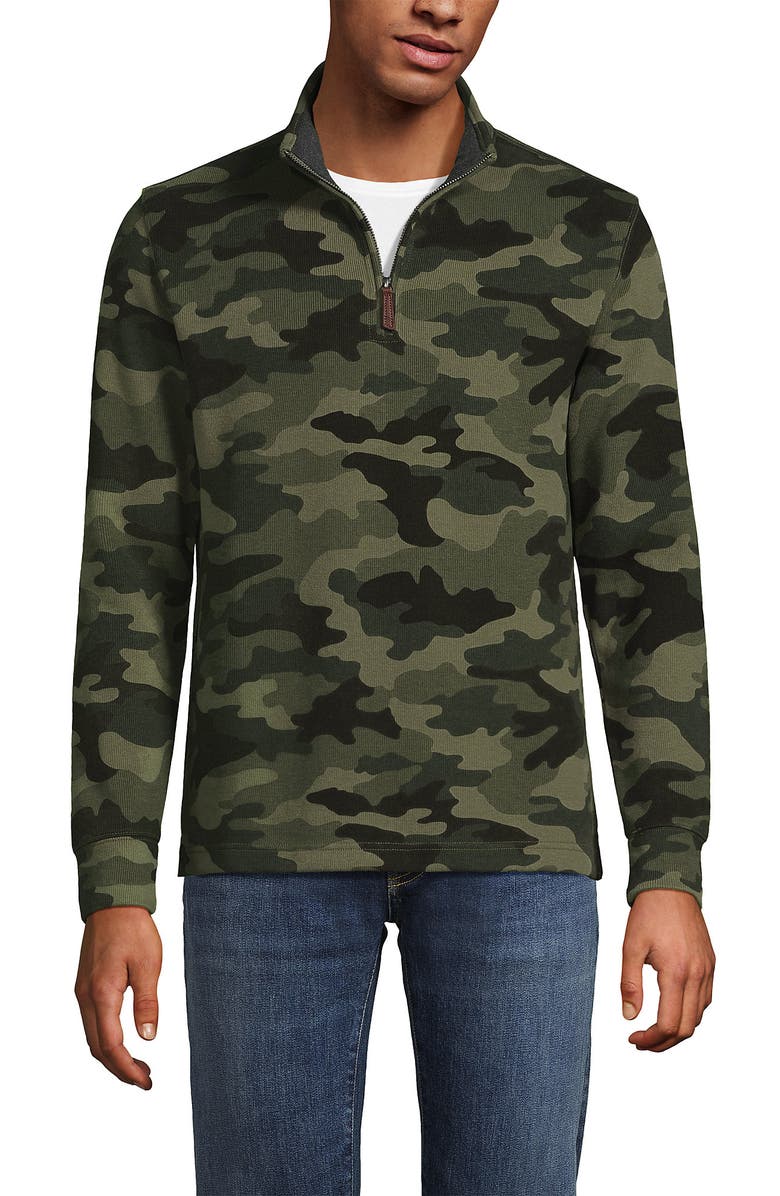 Lands' End Bedford Rib Casual Quarter Zip Sweater, Main, color, River Stone Green Camo