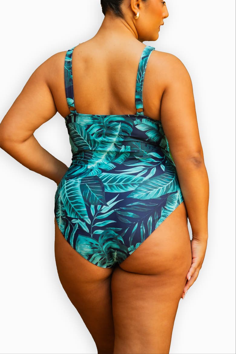 Trim Detail Sculpting Swimsuit, Alternate, color, Green