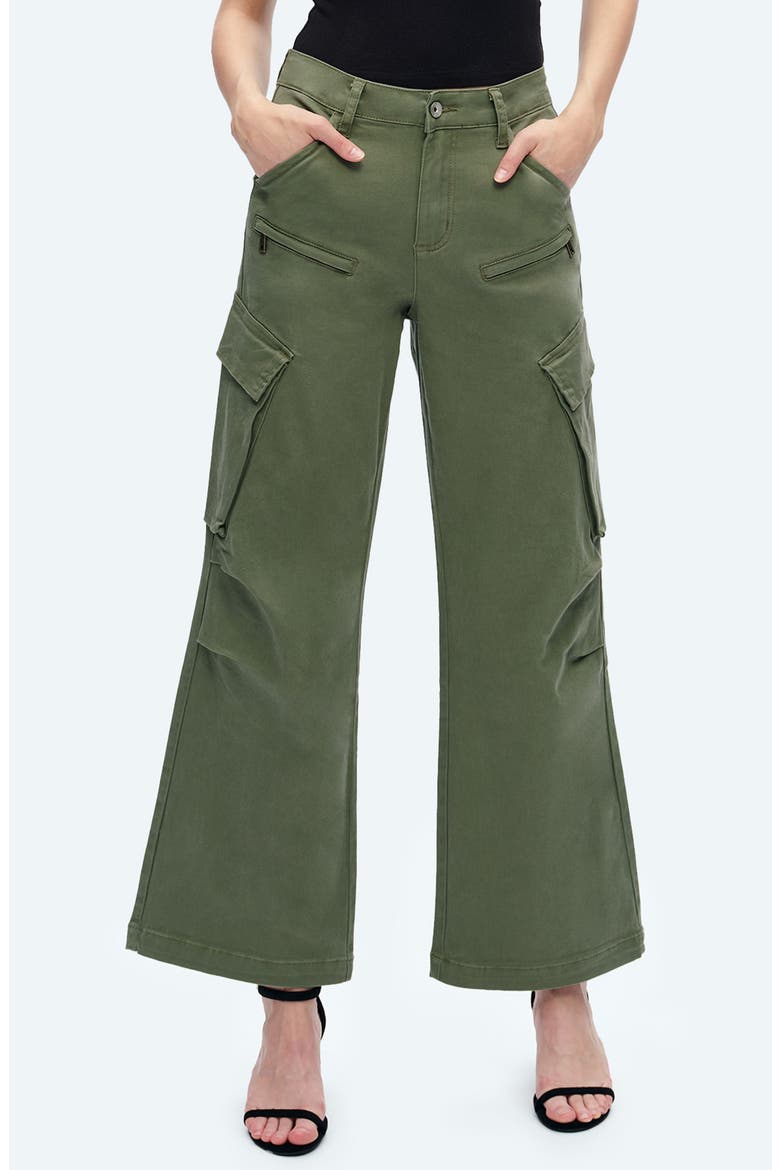 Fann High Waist Wide Leg Cargo Jeans, Main, color, GREEN