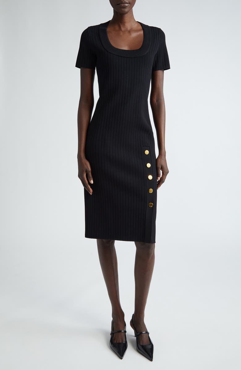 ST. JOHN Rib Short Sleeve Sweater Dress, Main, color,