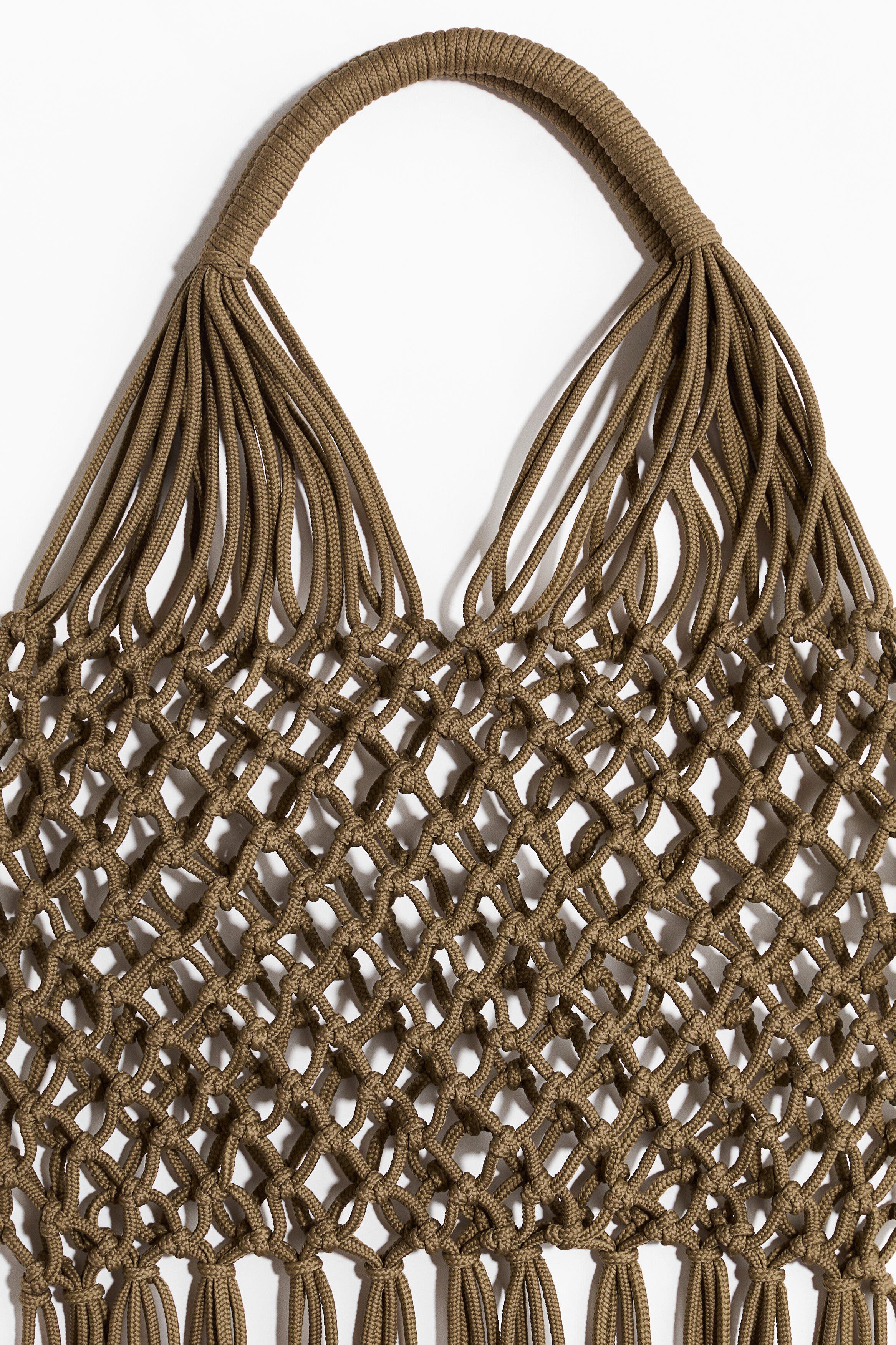 H&M Fringed Net Shoulder Bag, Alternate, color, Khaki Green