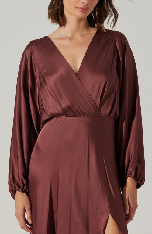 Astr The Label Kimiko Long Sleeve Faux Wrap Dress In Mulberry