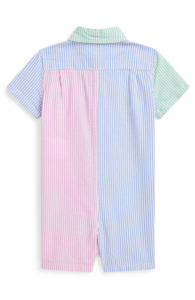 Ralph Lauren Colorblock Cotton Seersucker Button-Down Romper, Alternate, color, 