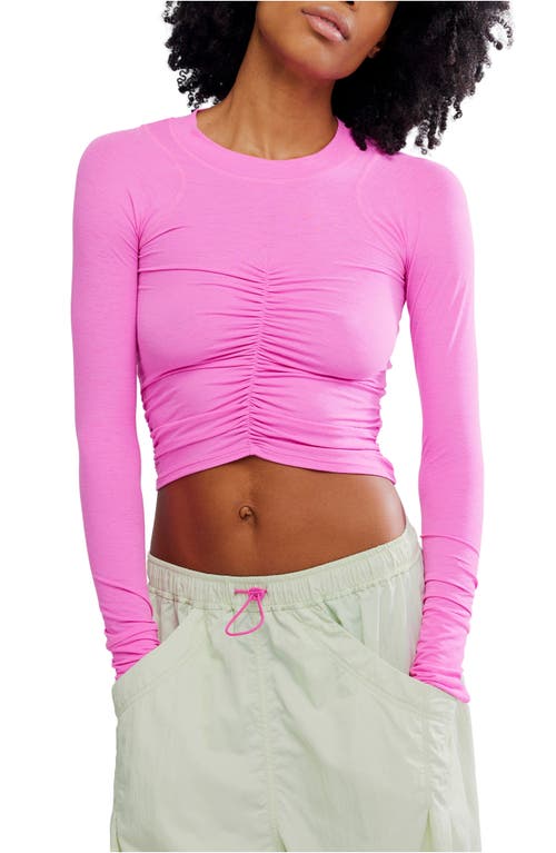 Free People Fp Movement Mile A Minute Ruched Long Sleeve Crop T-shirt In Pink