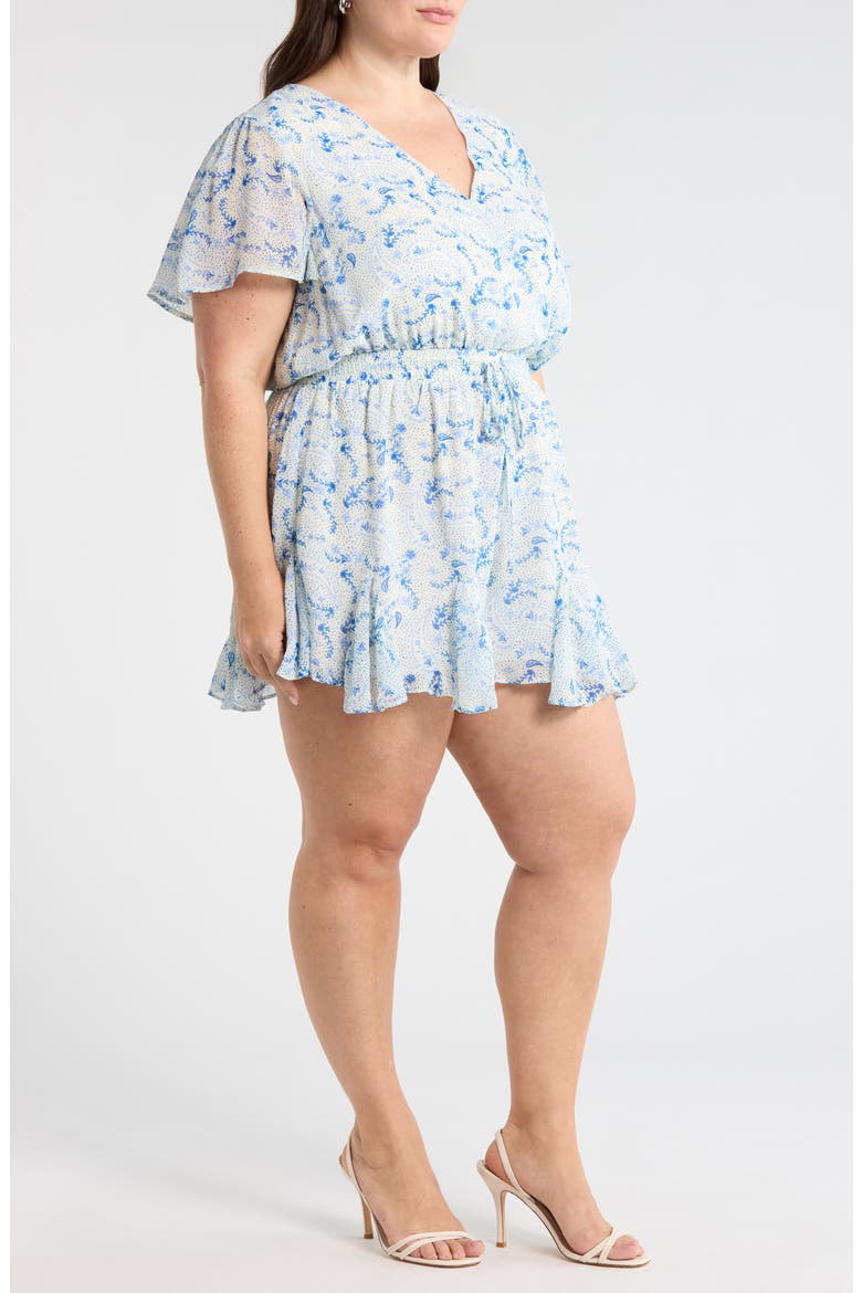 Corinna Paisley Romper, Alternate, color, BLUE-WHITE