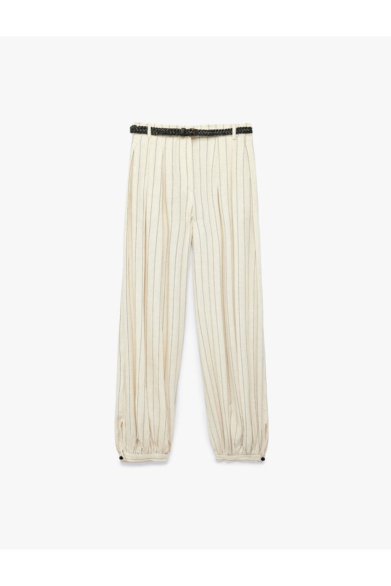 Linen Blend Pinstriped Harem Pants with Braided Belt, Alternate, color, BEIGE STRIPE
