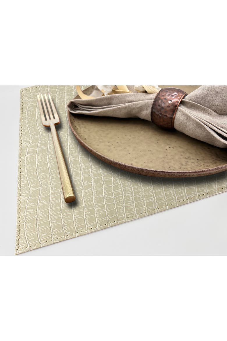 Davanti by  Crocodile Placemats Set of 6, Rectangular 16.5 x 12.5 Inch Indoor Outdoor Table Placemats, Alternate, color, Beige