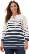 Jessica London Stretch Cotton Lace-Up Boatneck Tunic