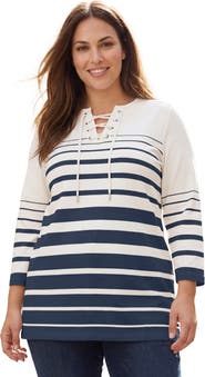 Jessica London Stretch Cotton Lace-Up Boatneck Tunic