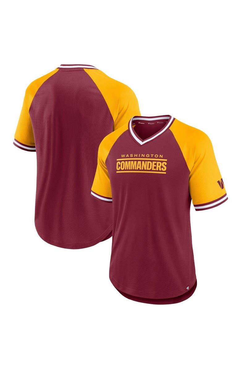 FANATICS Men's Fanatics Branded Burgundy/Gold Washington Commanders Second Wind Raglan V-Neck T-Shirt, Main, color, Burgundy