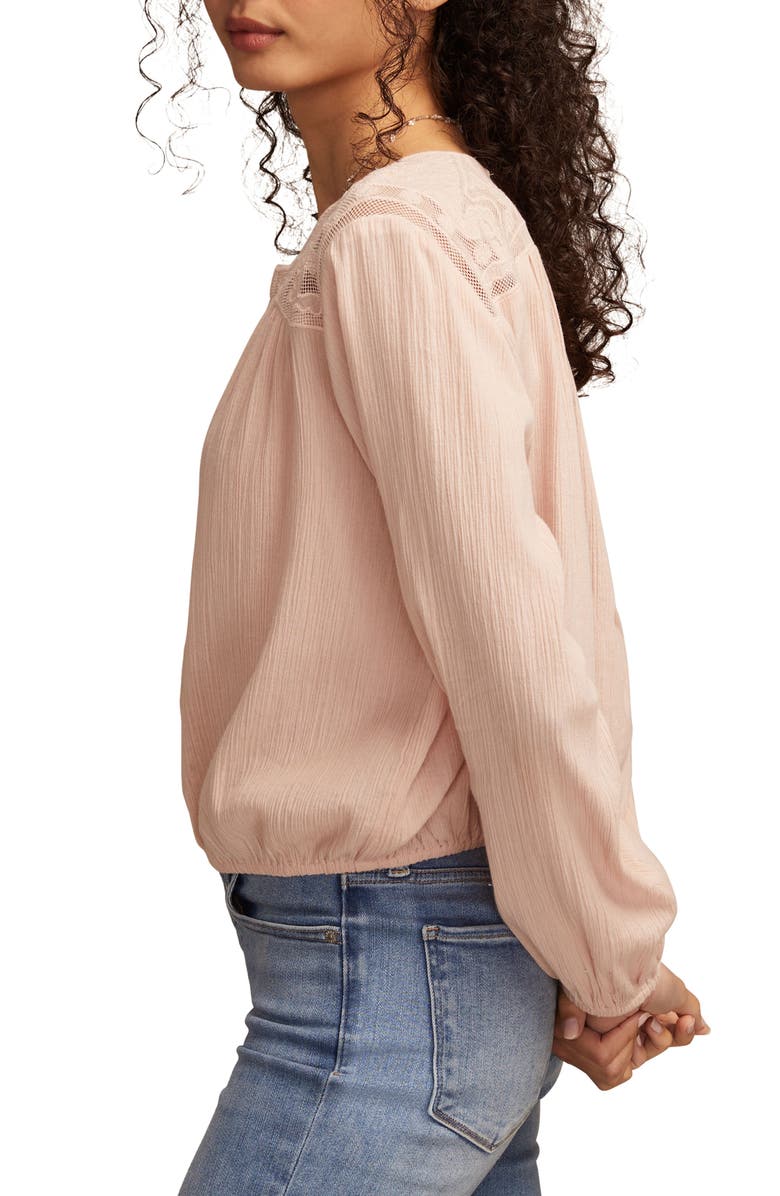 Lucky Brand Lace Inset Bubble Hem Cotton Button-Up Shirt, Alternate, color, Sepia Rose