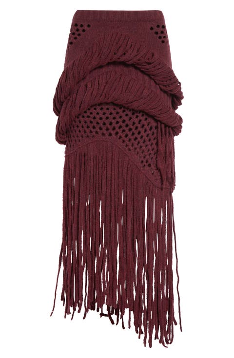 Medusa Fringed Wool Blend Sweater Skirt