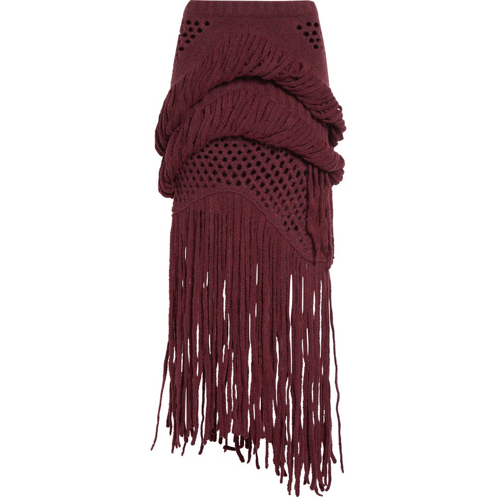 Diotima Medusa Fringed Wool Blend Sweater Skirt In Burgundy