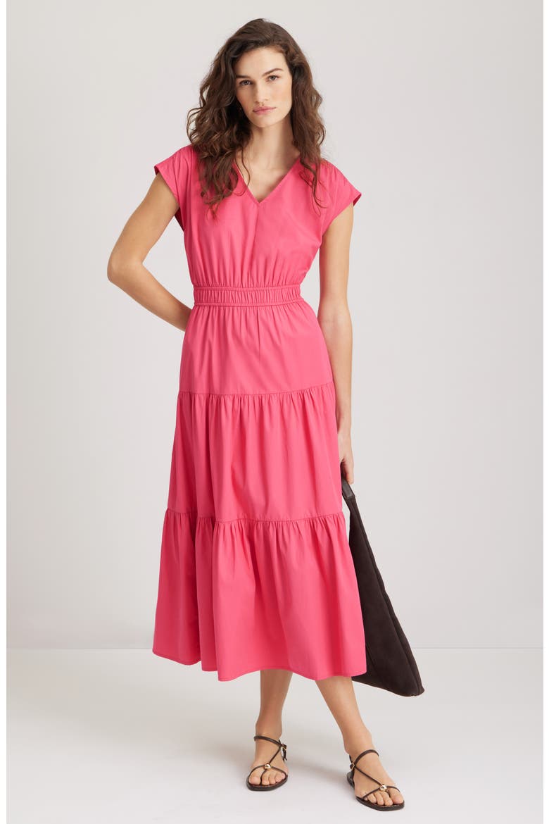 Tiered Poplin Maxi Dress, Main, color, PINK CARMINE