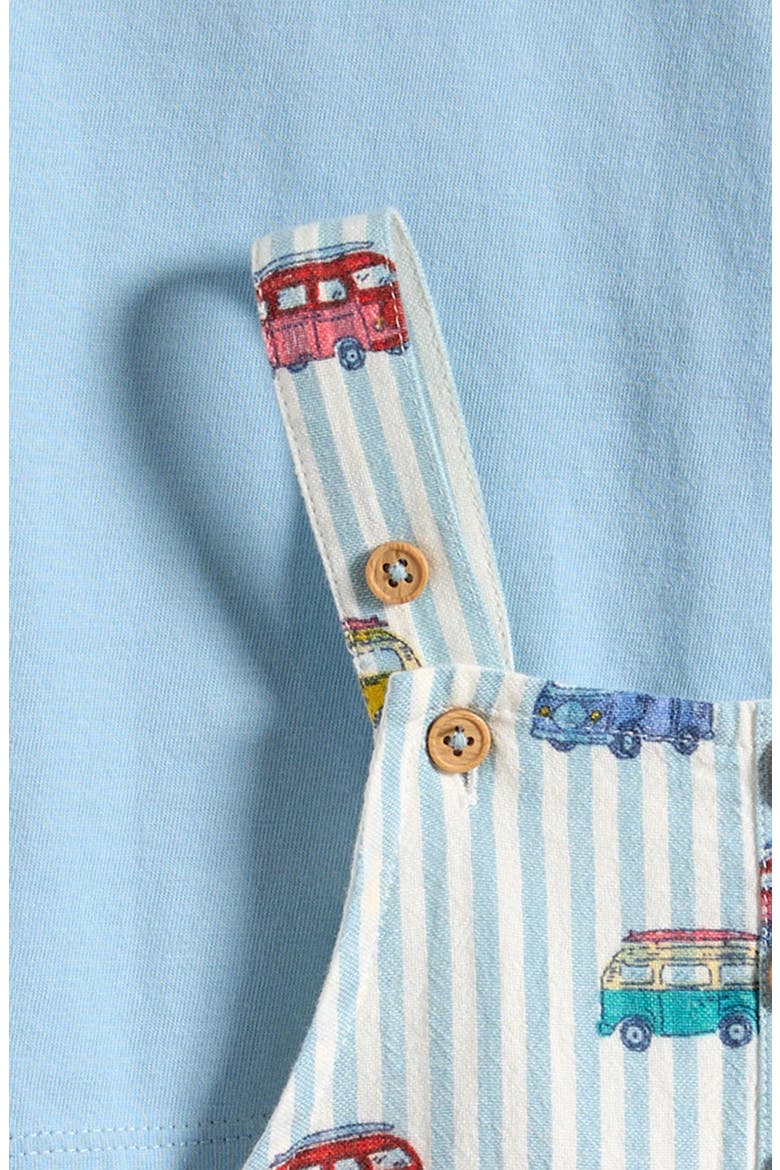 Solid Cotton T-Shirt & Print Overalls Set, Alternate, color, SILVER LAKE BLUE CAMPER VANS