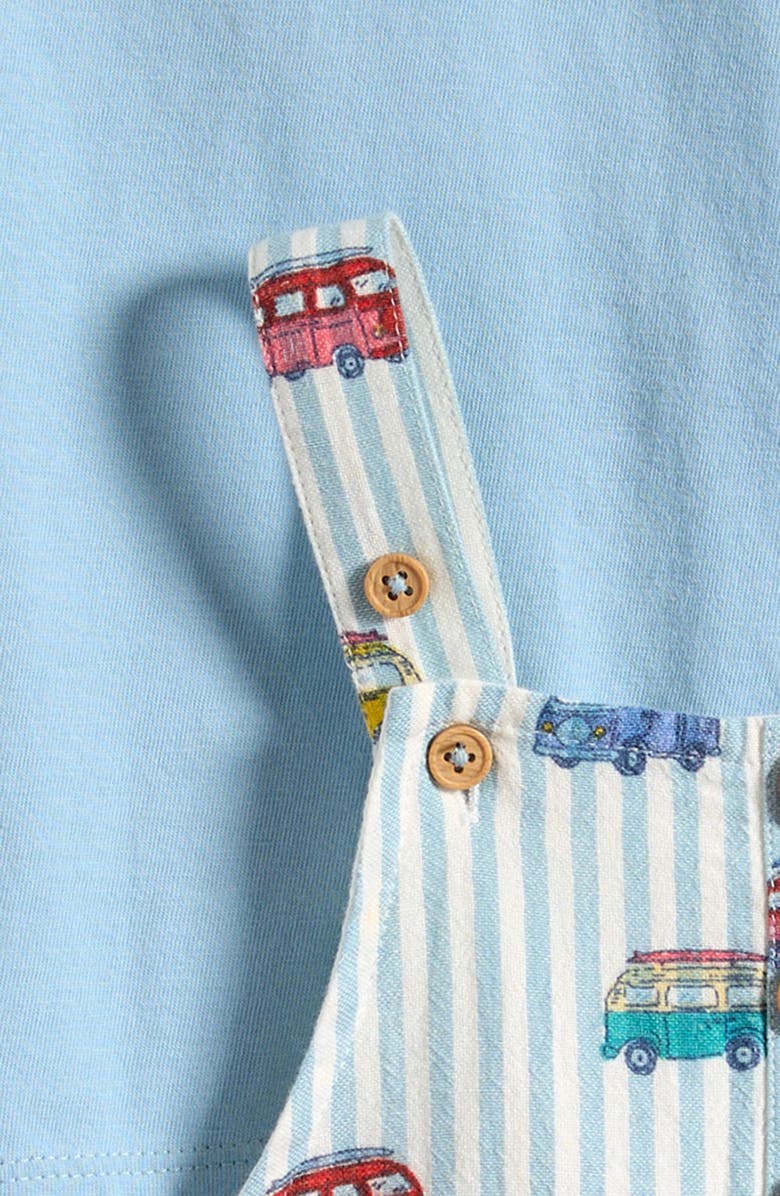 Mini Boden Solid Cotton T-Shirt & Print Overalls Set, Alternate, color, Silver Lake Blue Camper Vans
